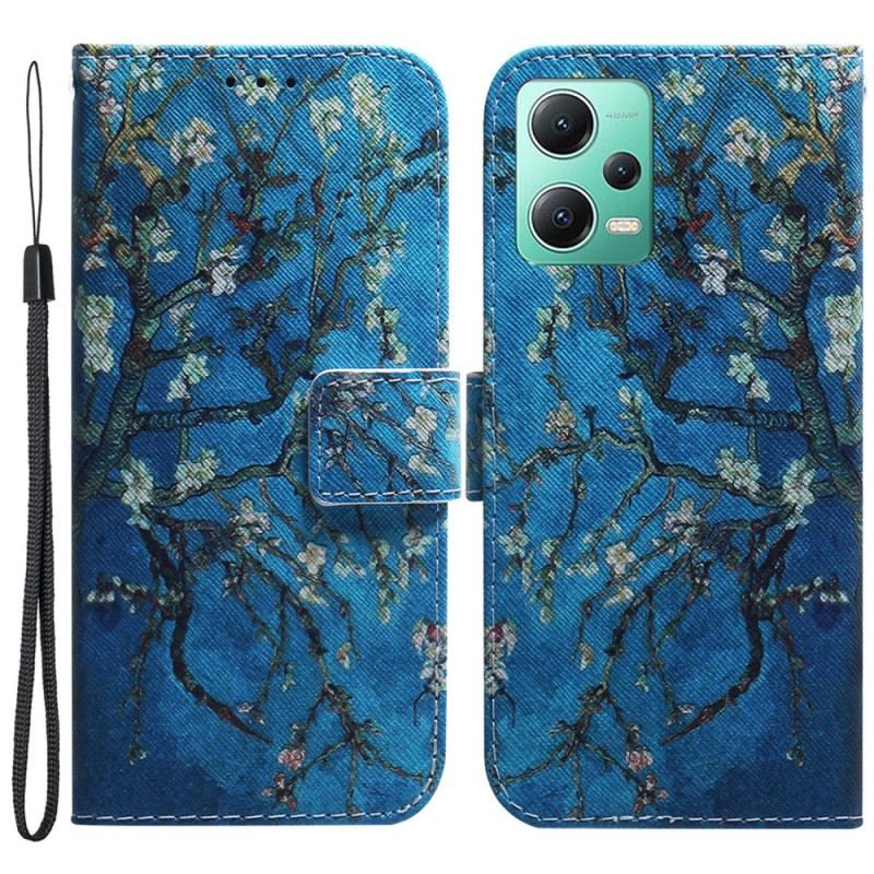 Flip Cover Xiaomi Redmi Note 12 5G Med Snor Stribede Grene Maleri