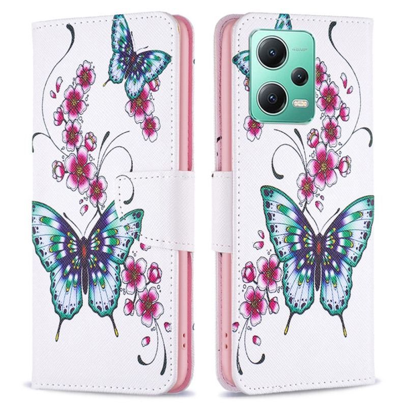 Flip Cover Xiaomi Redmi Note 12 5G Sommerfugle