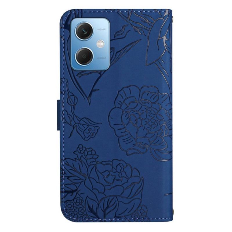 Flip Cover Xiaomi Redmi Note 12 5G Sommerfugle Og Skulderrem