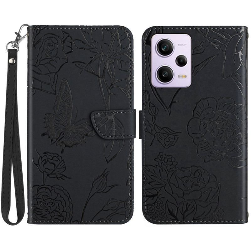 Flip Cover Xiaomi Redmi Note 12 Pro Sommerfugle Og Snor