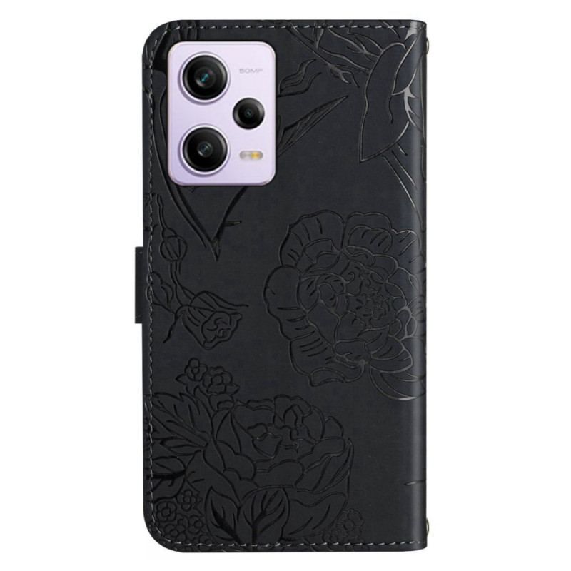 Flip Cover Xiaomi Redmi Note 12 Pro Sommerfugle Og Snor