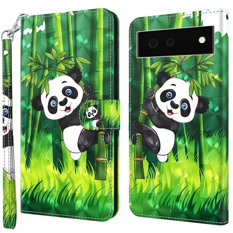 Læder Cover Google Pixel 6A Med Snor Strappy Panda