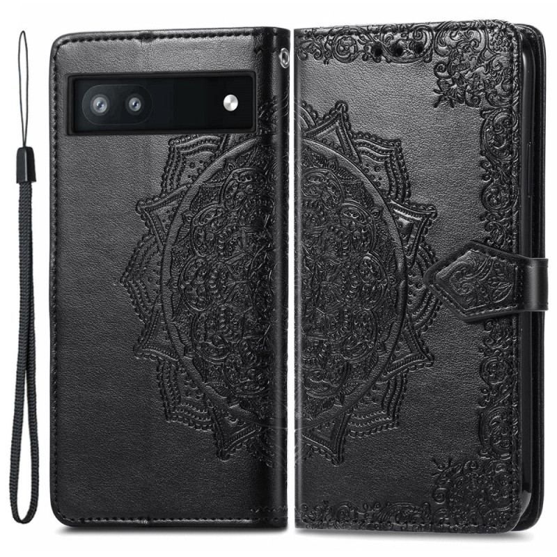 Læder Cover Google Pixel 6A Med Snor Strappy Sun Mandala