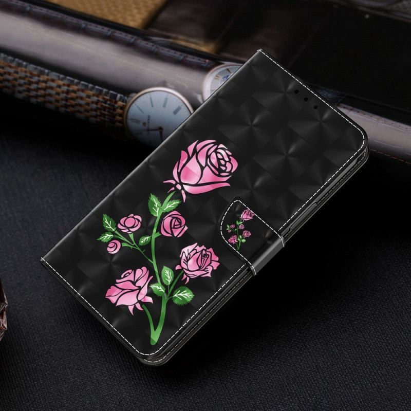 Læder Cover iPhone 14 Pro Med Snor Rem Roses