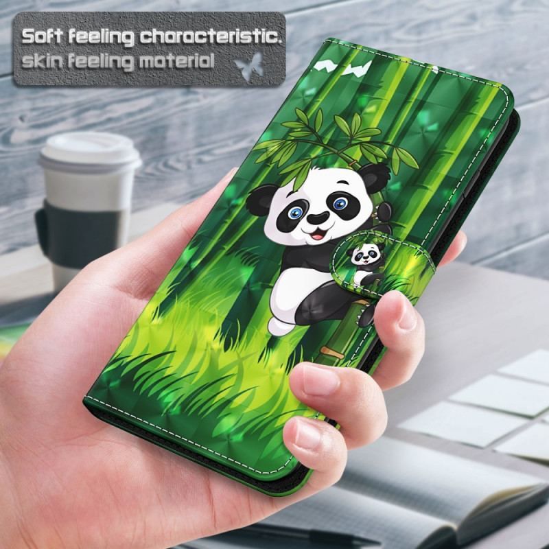 Læder Cover Moto E40 / E30 / E20 Panda Og Bambus