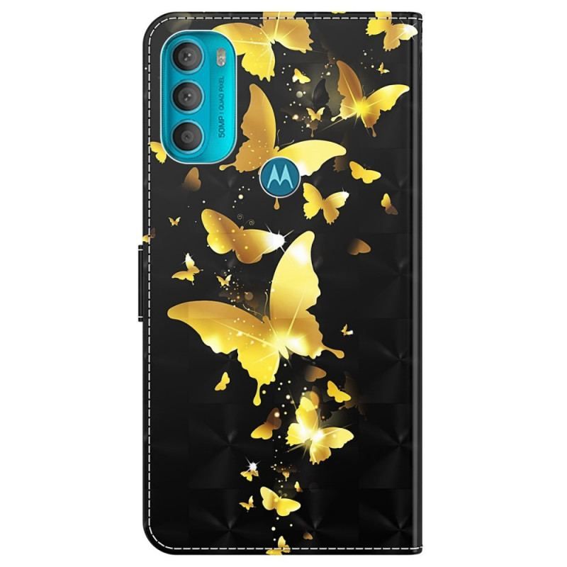 Læder Cover Moto G71 5G Gule Sommerfugle