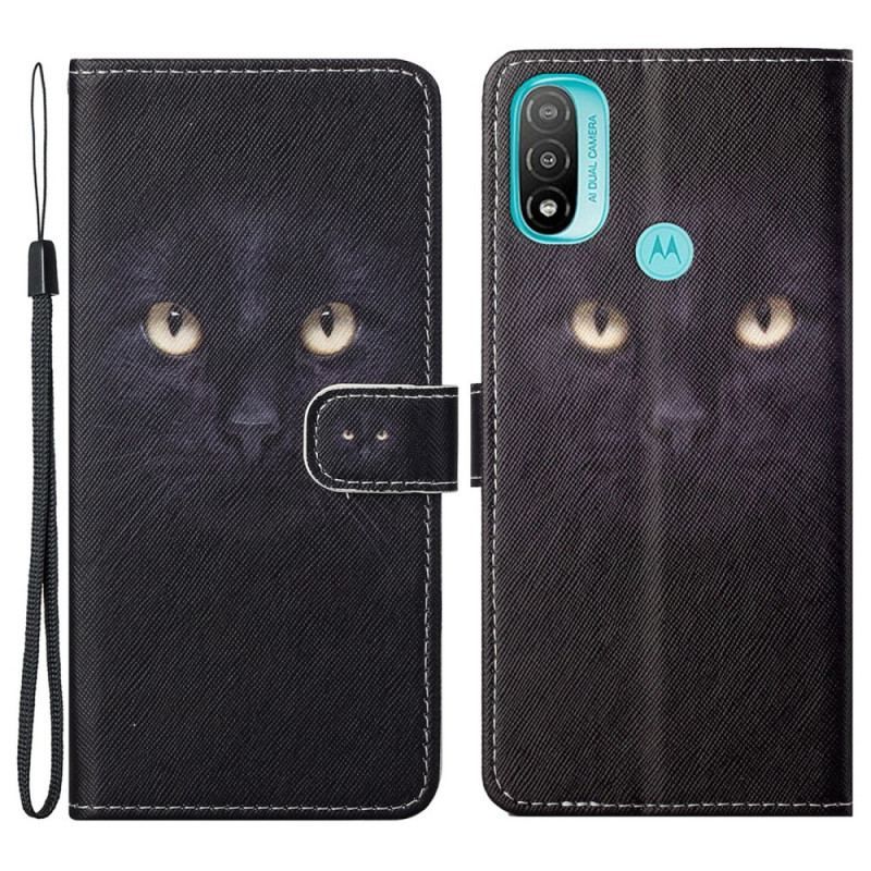 Læder Cover Moto G71 5G Med Snor Strappy Black Cat Eyes