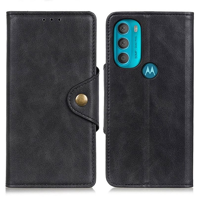 Læder Cover Moto G71 5G Vintage Imiteret Læder Og Knap