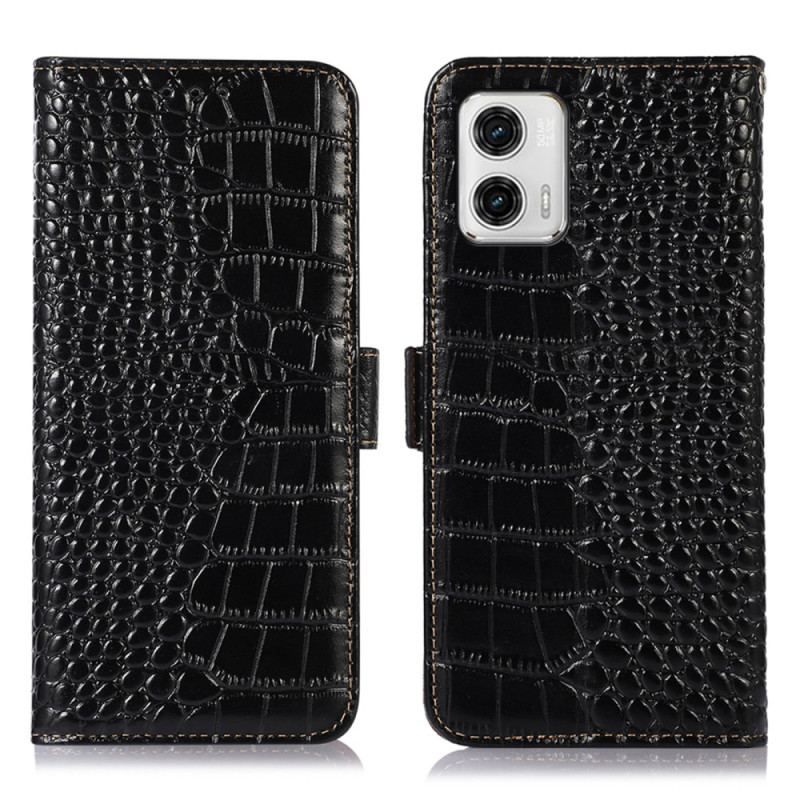 Læder Cover Moto G73 5G Crocodile Style Rfid