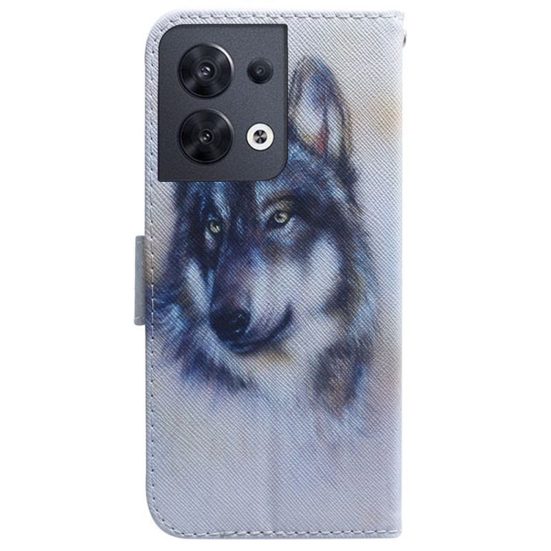 Læder Cover Oppo Reno 8 Akvarel Hund Med Snor