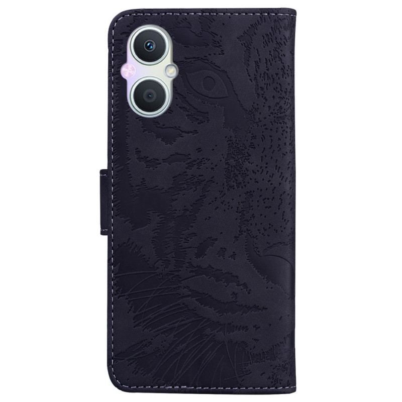 Læder Cover Oppo Reno 8 Lite Tiger Fodaftryk