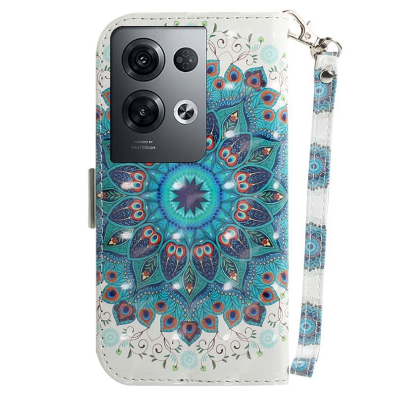 Læder Cover Oppo Reno 8 Pro Med Snor Strappy Mandala