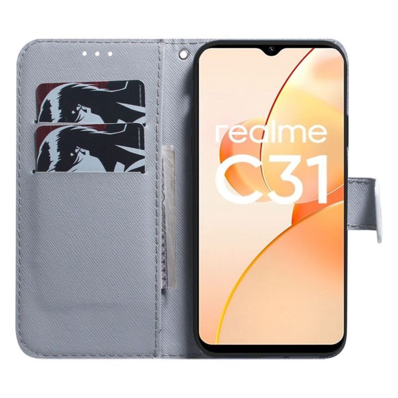 Læder Cover Realme C35 Hvidt Blomstrende Træ