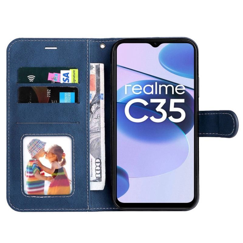 Læder Cover Realme C35 Med Snor Strappy Tricolor Lædereffekt