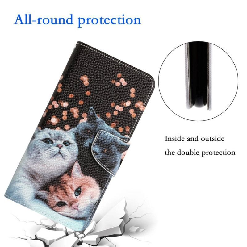 Læder Cover Samsung Galaxy A14 / A14 5G Med Snor Kun Thong Cats