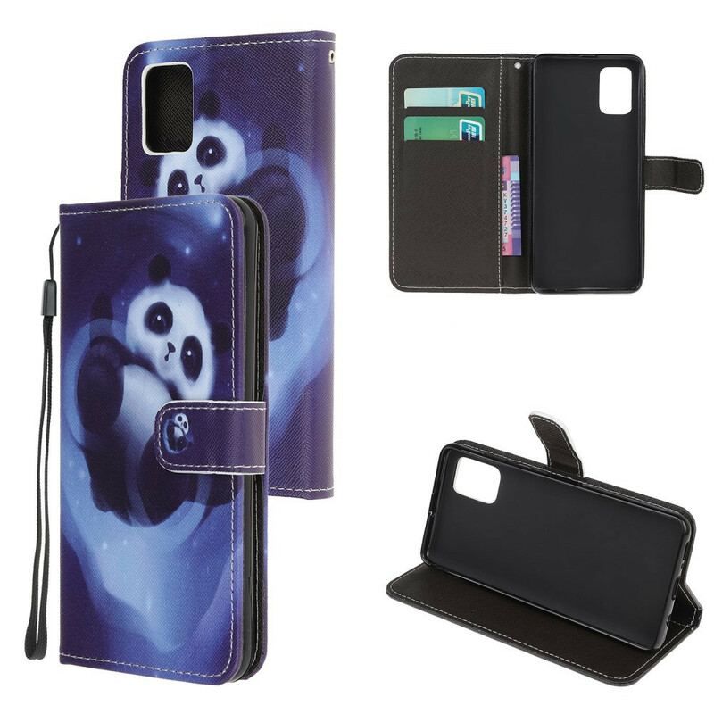 Læder Cover Samsung Galaxy A52 4G / A52 5G / A52s 5G Med Snor Panda Space Med Snor