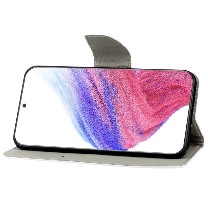 Læder Cover Samsung Galaxy A53 5G Med Snor Fe Sommerfugle Med Snor