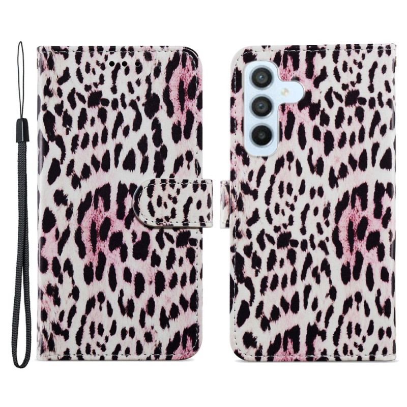 Læder Cover Samsung Galaxy A54 5G Med Snor Strappy Leopard Style