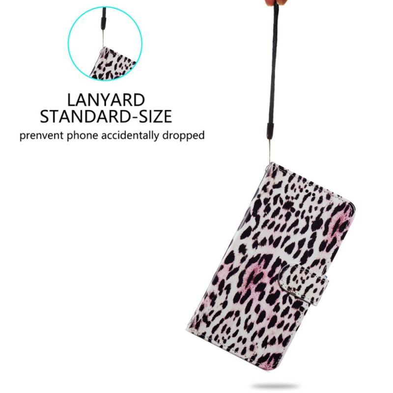 Læder Cover Samsung Galaxy A54 5G Med Snor Strappy Leopard Style