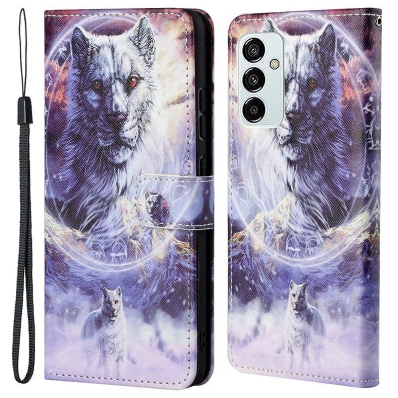 Læder Cover Samsung Galaxy M23 5G Med Snor Lanyard Wolf