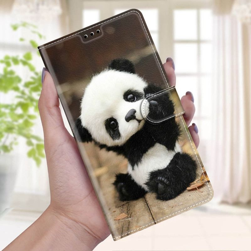 Læder Cover Samsung Galaxy M23 5G Med Snor Lille Panda Med Rem