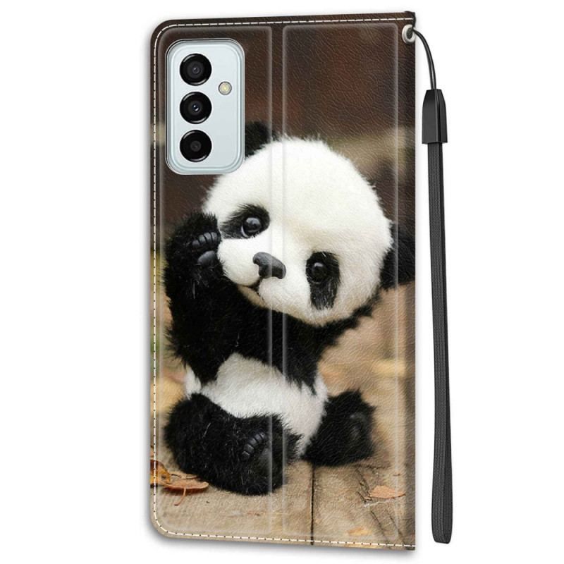 Læder Cover Samsung Galaxy M23 5G Med Snor Lille Panda Med Rem