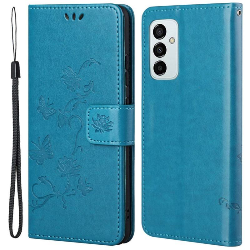 Læder Cover Samsung Galaxy M23 5G Med Snor Rem Blomster