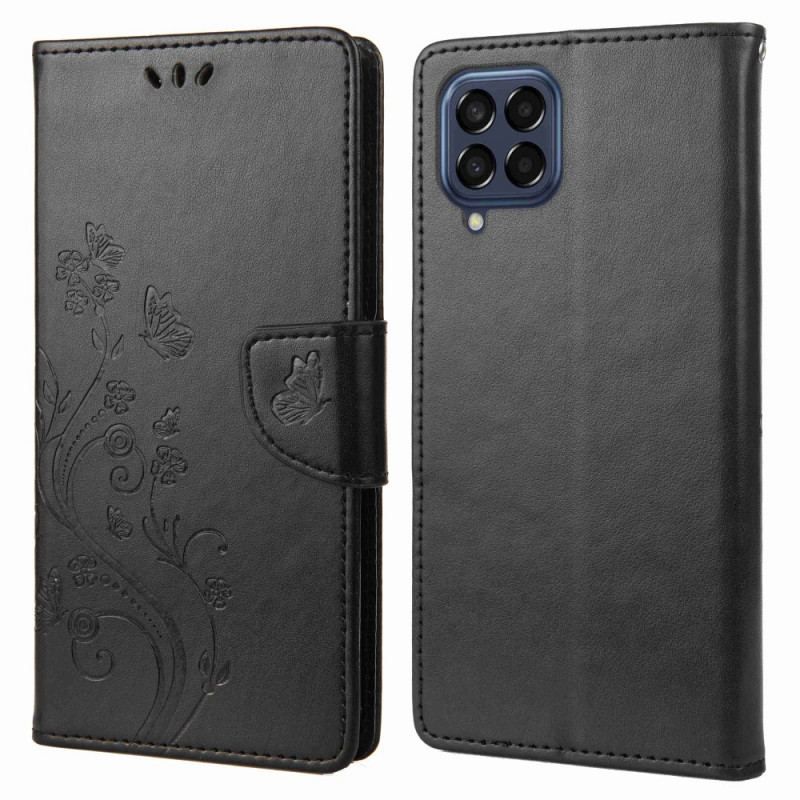 Læder Cover Samsung Galaxy M53 5G Med Snor Rem Blomster