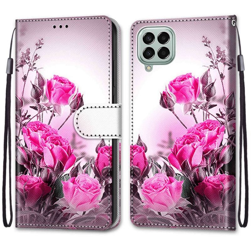 Læder Cover Samsung Galaxy M53 5G Med Snor Rem Blomster