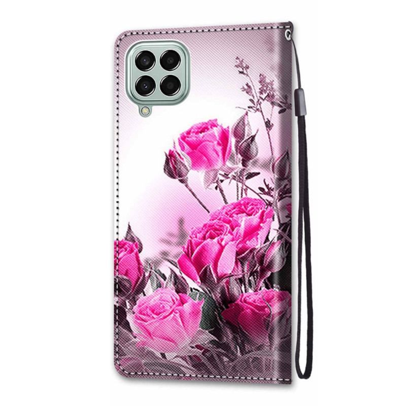 Læder Cover Samsung Galaxy M53 5G Med Snor Rem Blomster