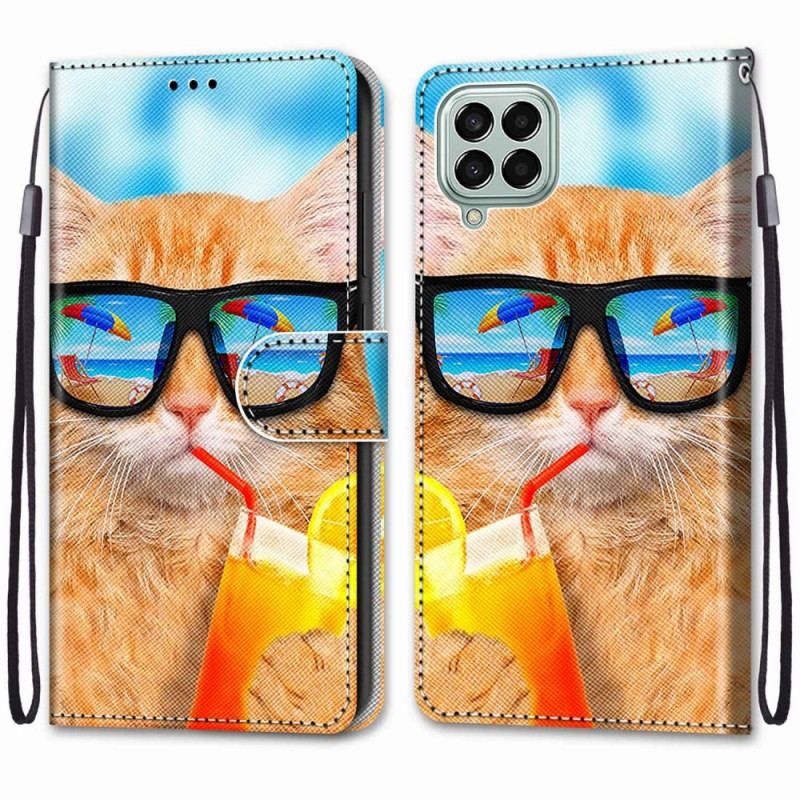 Læder Cover Samsung Galaxy M53 5G Med Snor Strappy Star Cat