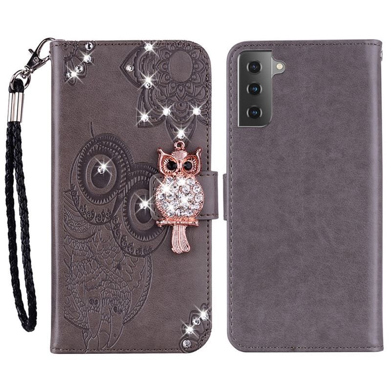 Læder Cover Samsung Galaxy S22 5G Ugle Mandala Og Charm