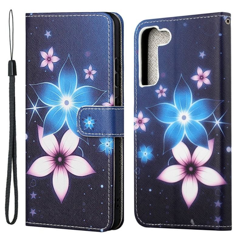 Læder Cover Samsung Galaxy S22 Plus 5G Med Snor Lunar Strap Blomster