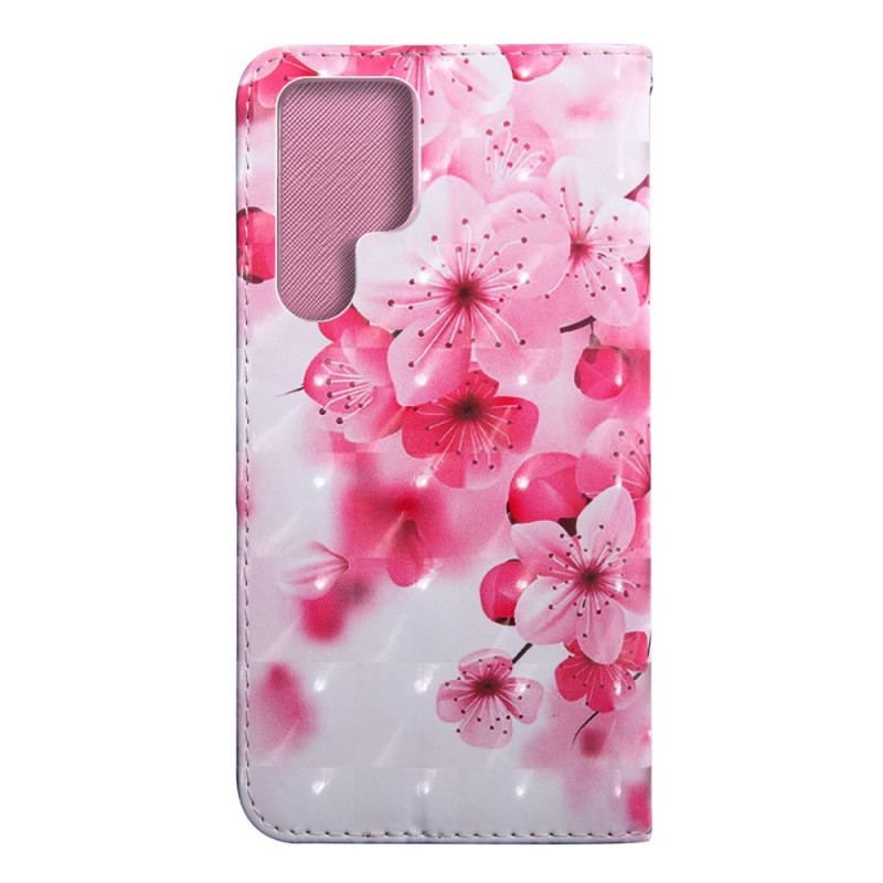 Læder Cover Samsung Galaxy S22 Ultra 5G Lyserøde Blomster