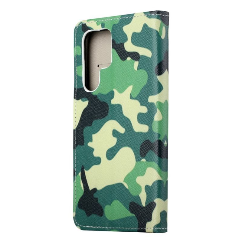 Læder Cover Samsung Galaxy S22 Ultra 5G Militær Camouflage