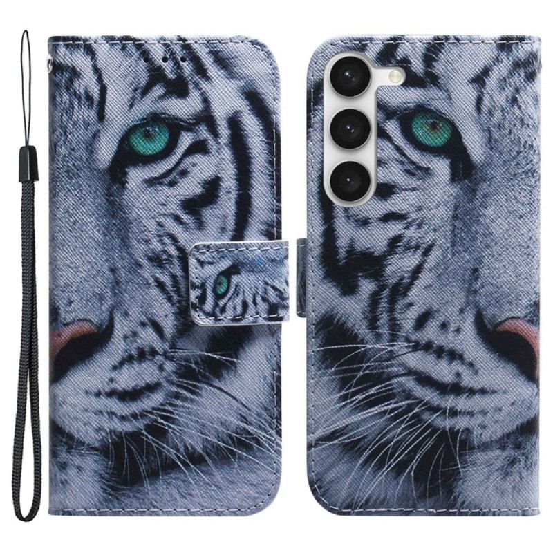 Læder Cover Samsung Galaxy S23 5G Hvid Tiger