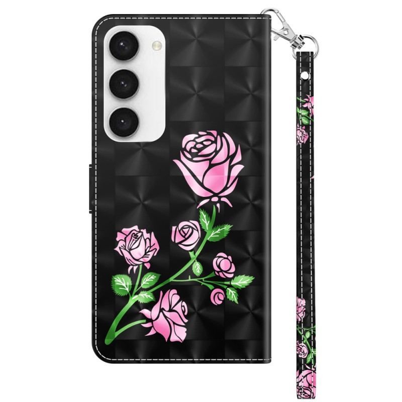 Læder Cover Samsung Galaxy S23 5G Med Snor Strappy Grafisk Rose