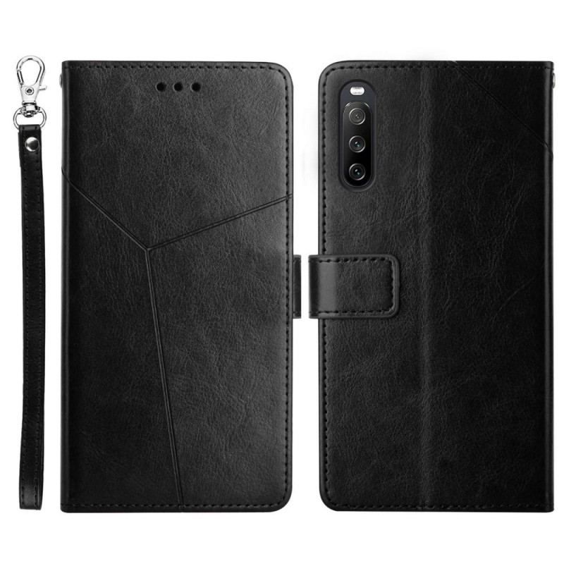 Læder Cover Sony Xperia 10 IV Med Snor Strappy Y-mønster