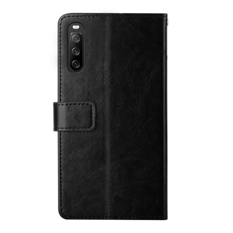 Læder Cover Sony Xperia 10 IV Med Snor Strappy Y-mønster