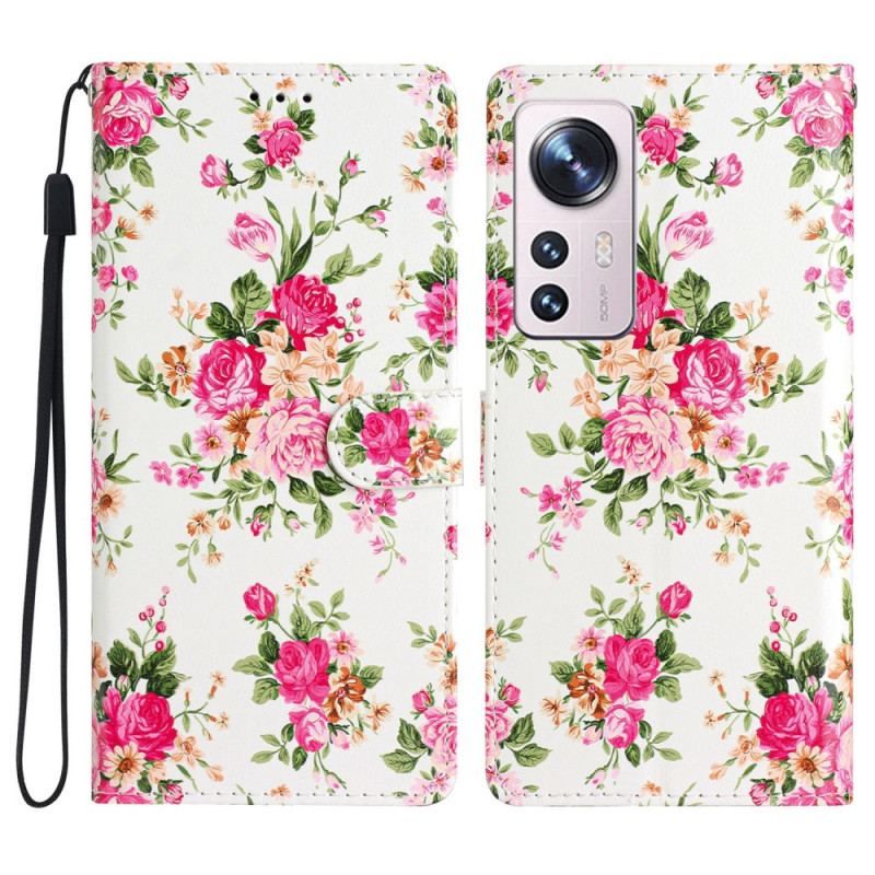 Læder Cover Xiaomi 12 Lite Med Snor Rem Liberty Flowers