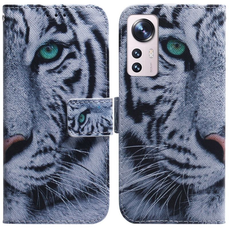 Læder Cover Xiaomi 12 Pro Hvid Tiger