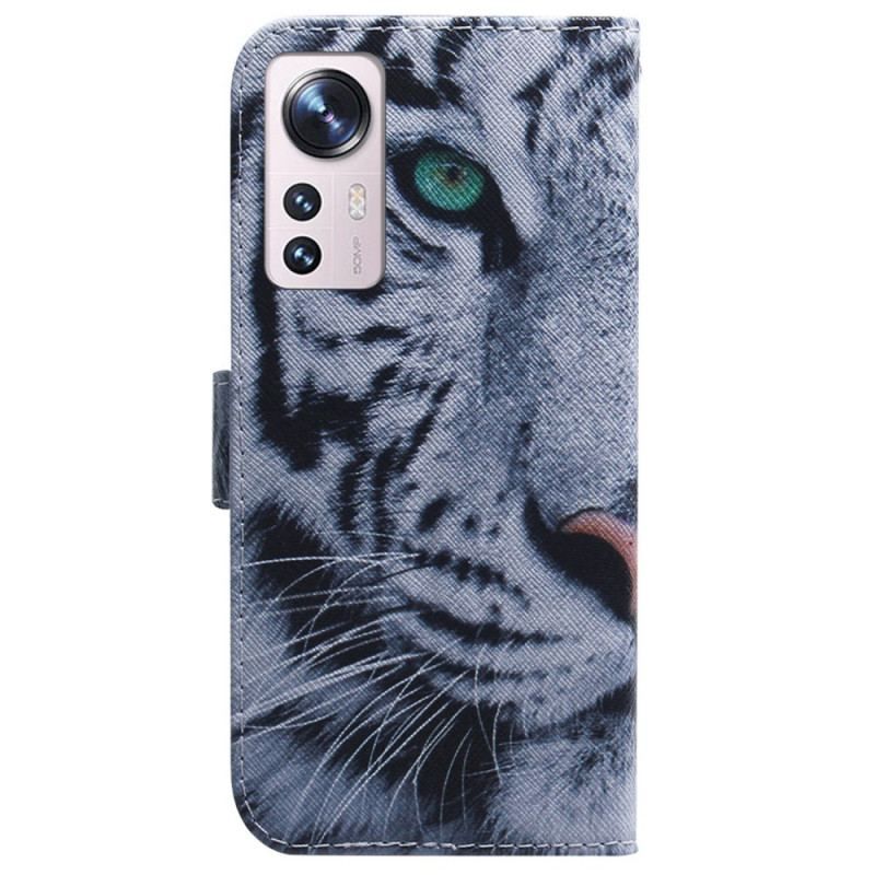 Læder Cover Xiaomi 12 Pro Hvid Tiger