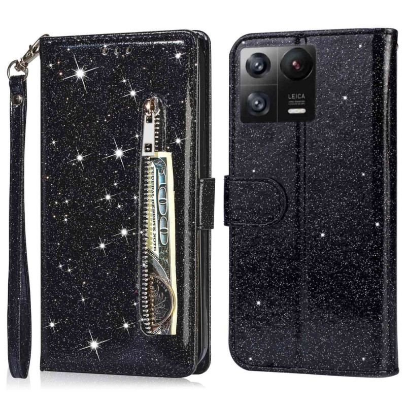 Læder Cover Xiaomi 13 Pro Punge Sequin Tegnebog Stil