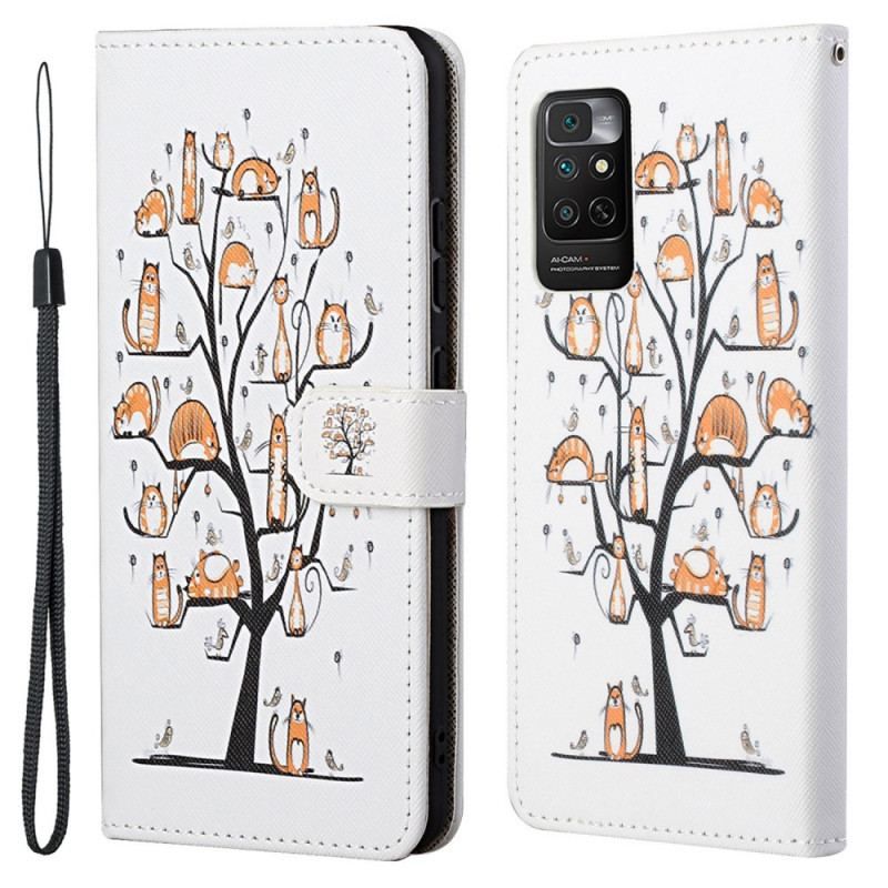 Læder Cover Xiaomi Redmi Note 11 / 11S Med Snor Funky Cats Med Rem