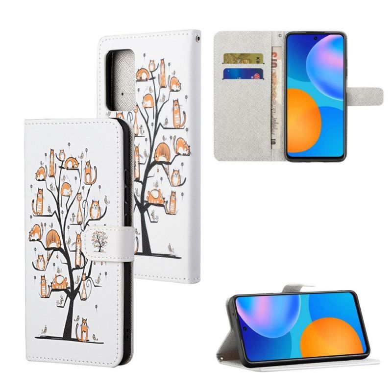 Læder Cover Xiaomi Redmi Note 11 / 11S Med Snor Funky Cats Med Rem