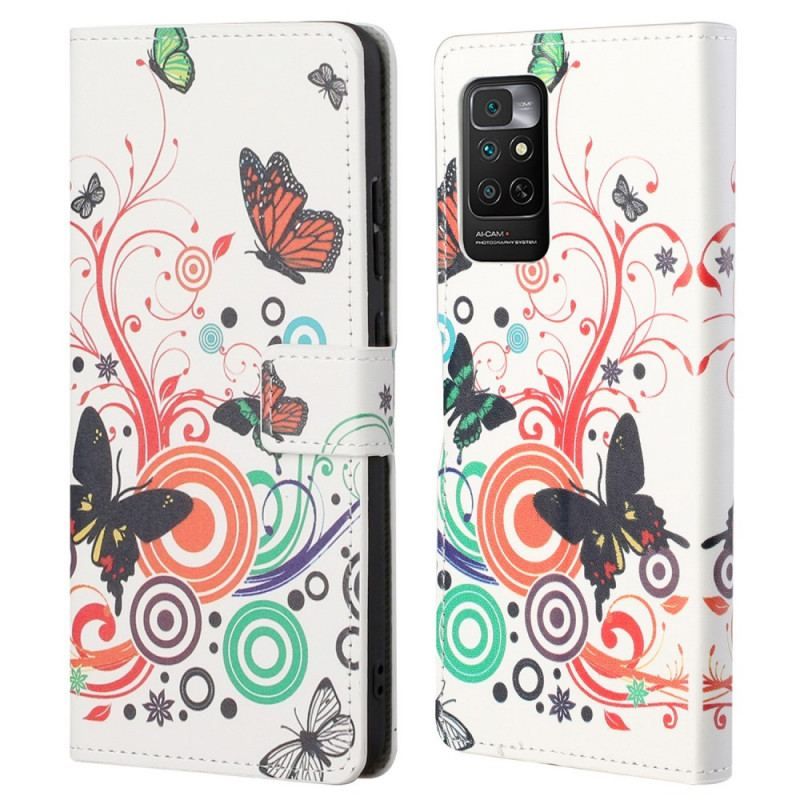 Læder Cover Xiaomi Redmi Note 11 / 11S Sommerfugle Og Blomster