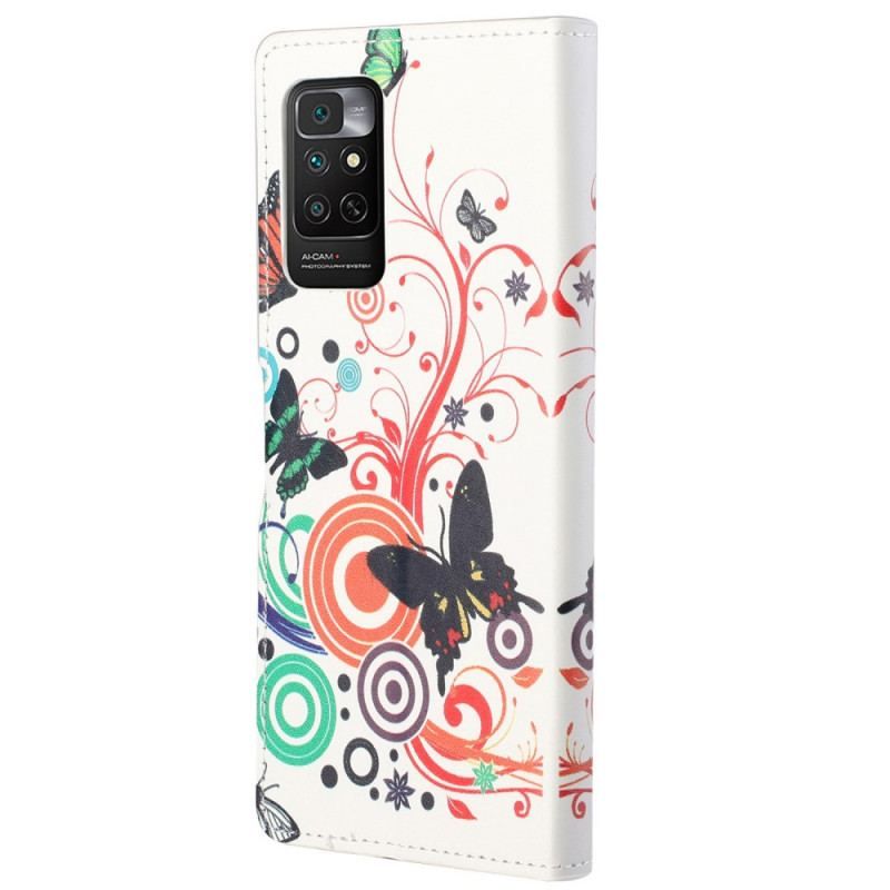 Læder Cover Xiaomi Redmi Note 11 / 11S Sommerfugle Og Blomster