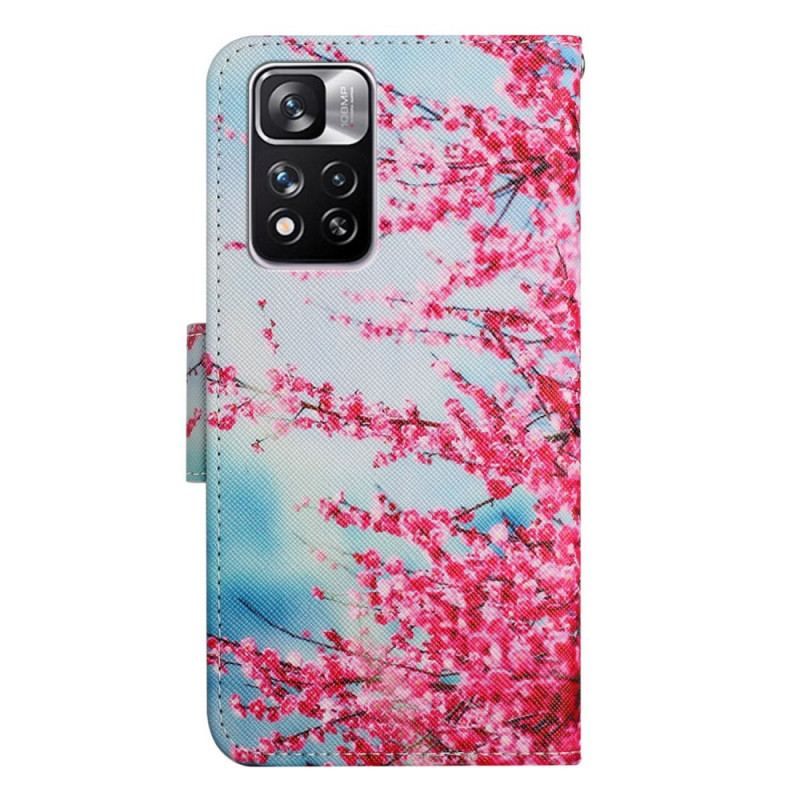 Læder Cover Xiaomi Redmi Note 11 Pro Plus 5G Med Snor Blomstrende Gren Med Rem