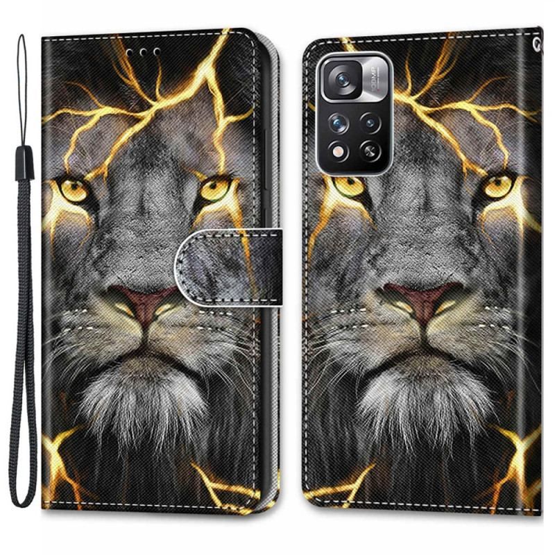 Læder Cover Xiaomi Redmi Note 11 Pro Plus 5G Med Snor Feline On Fire Med Strop