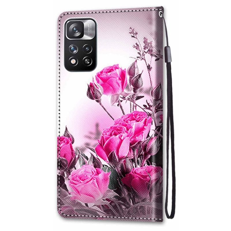 Læder Cover Xiaomi Redmi Note 11 Pro Plus 5G Med Snor Rem Blomster